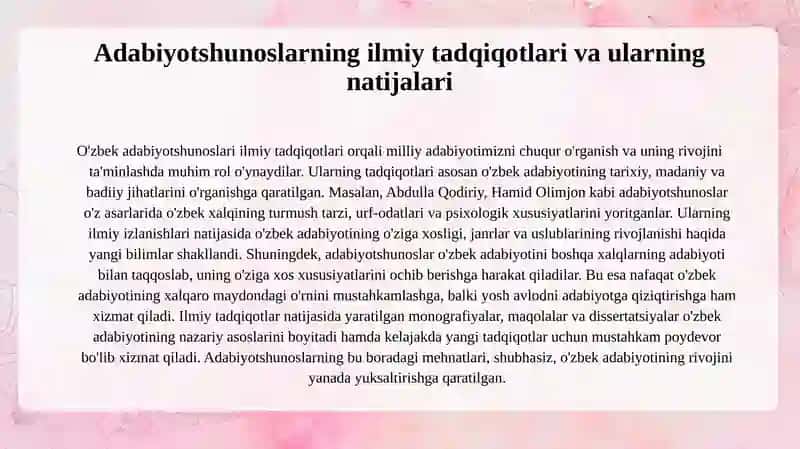 O'zbek adabiyotshunoslari va ularning fan rivojida tutgan oʻrni 4
