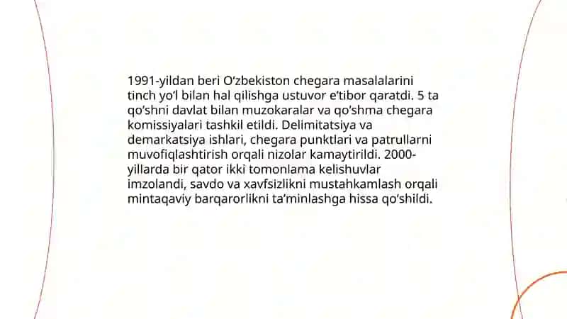 Oʻzbekistonning markaziy osiyoda tinchlik va mustaqillikni ta’minlashdagi órni 4