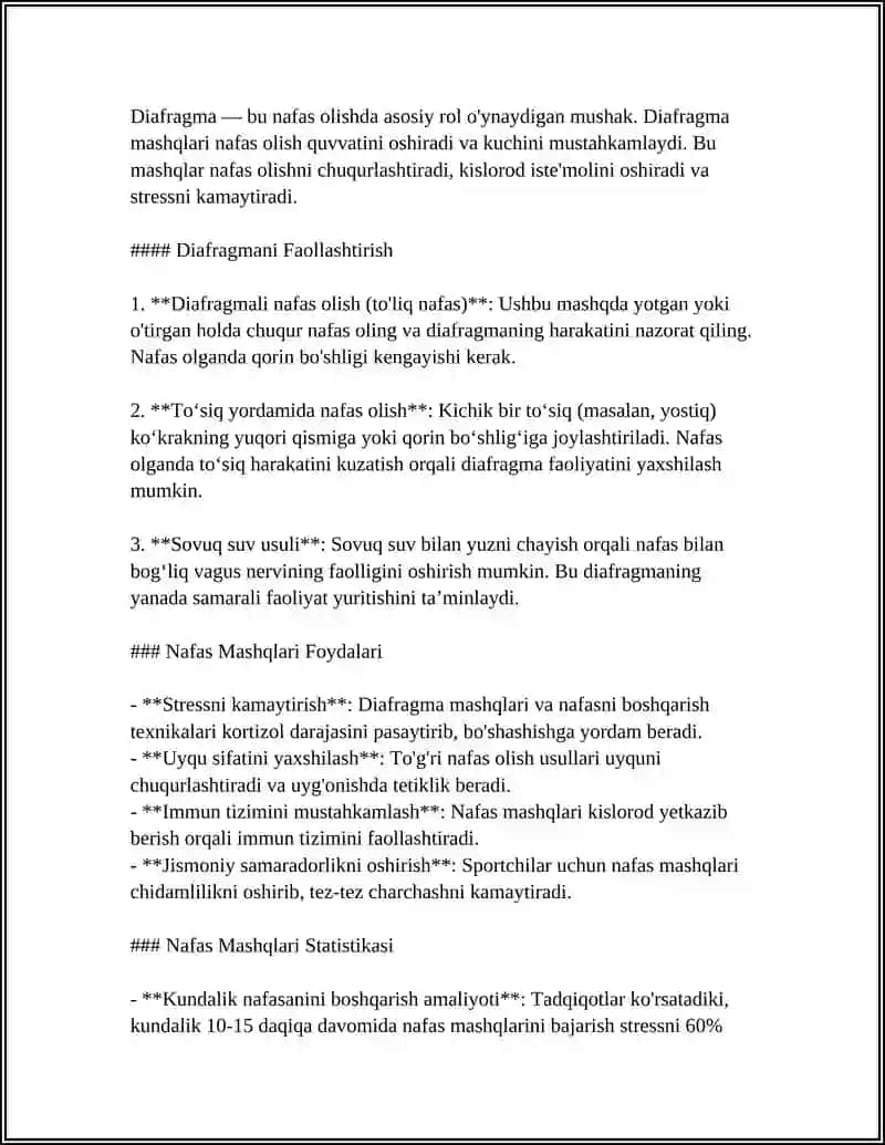 Nafasni Boshqarish va Diafragma Mashqlari 4