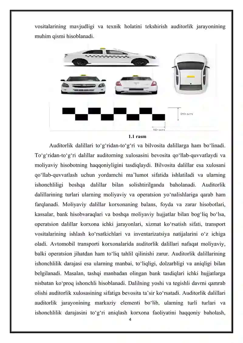 Avtomobil transportida auditorlik dalillari va ularning ishonchlilik darajasi 4