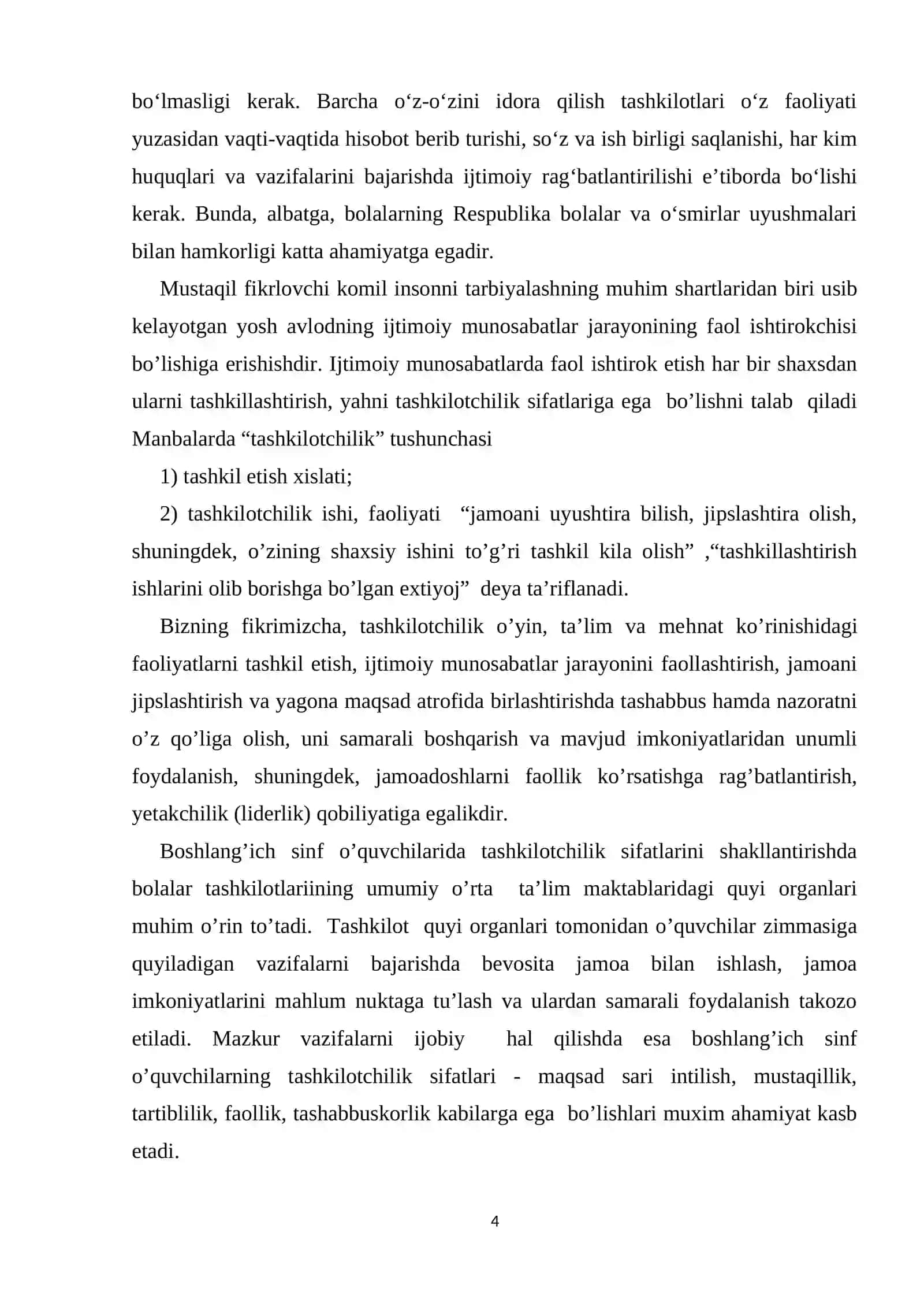 TASHKILOTCHI VA O’QUVCHILARNING O’Z-O’ZINI BOSHQARISH ISHLARINING METODIKASI 4