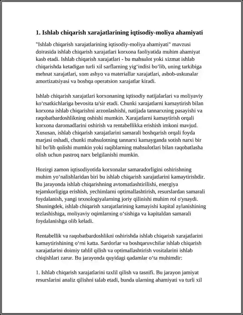 ISHLAB CHIQARISH XARAJATLARI VA ULARNI KAMAYTIRISH YO‘LLARI 4