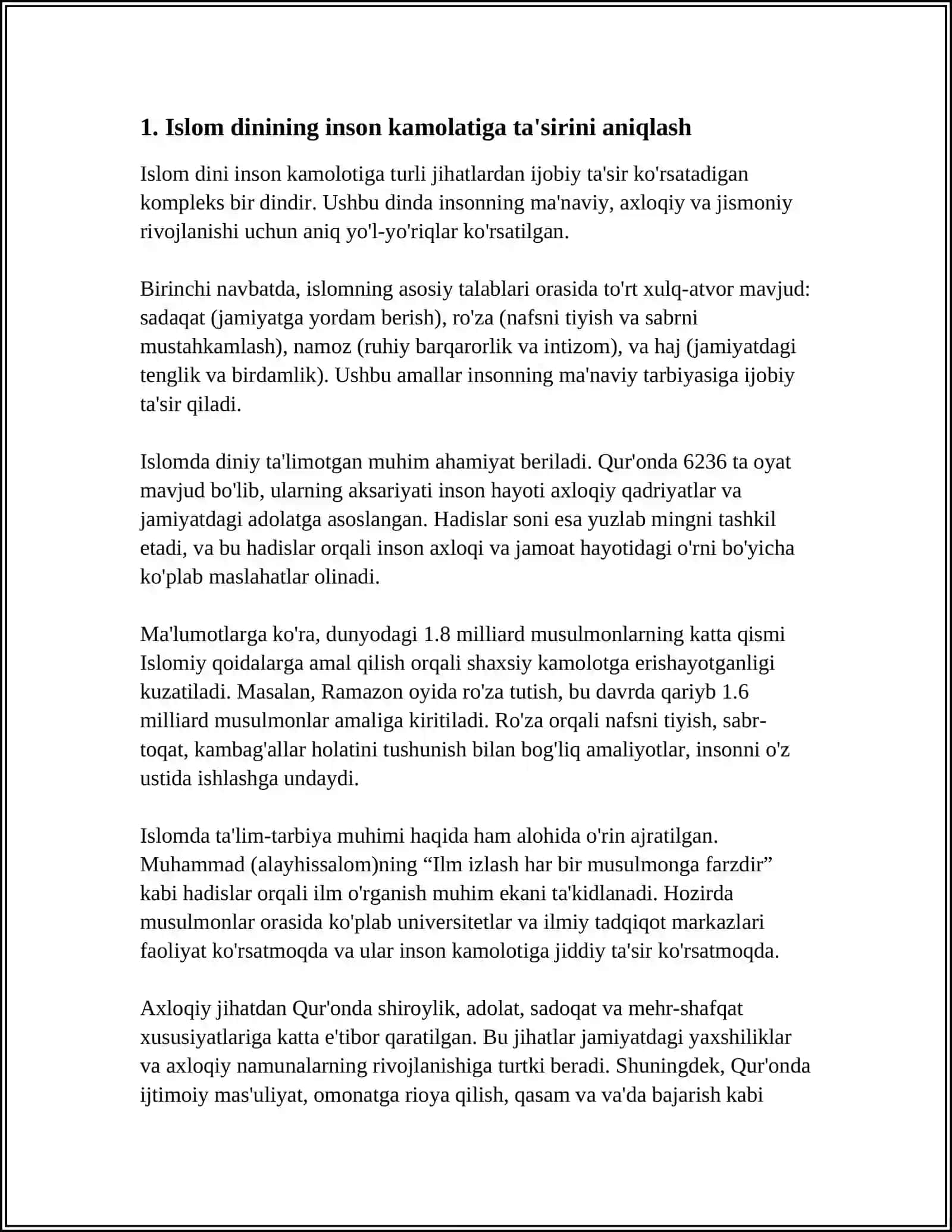 SHARQ MUTAFAKKIRLARING ISLOM DININING INSON KAMOLOTIGA TA'SIRI HAQIDA GO'YALARI MAVZUSIDA ESSE TAYYORLASH 4