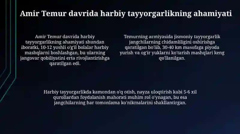 Amir Temurning harbiy-jismoniy ta'limoti 4