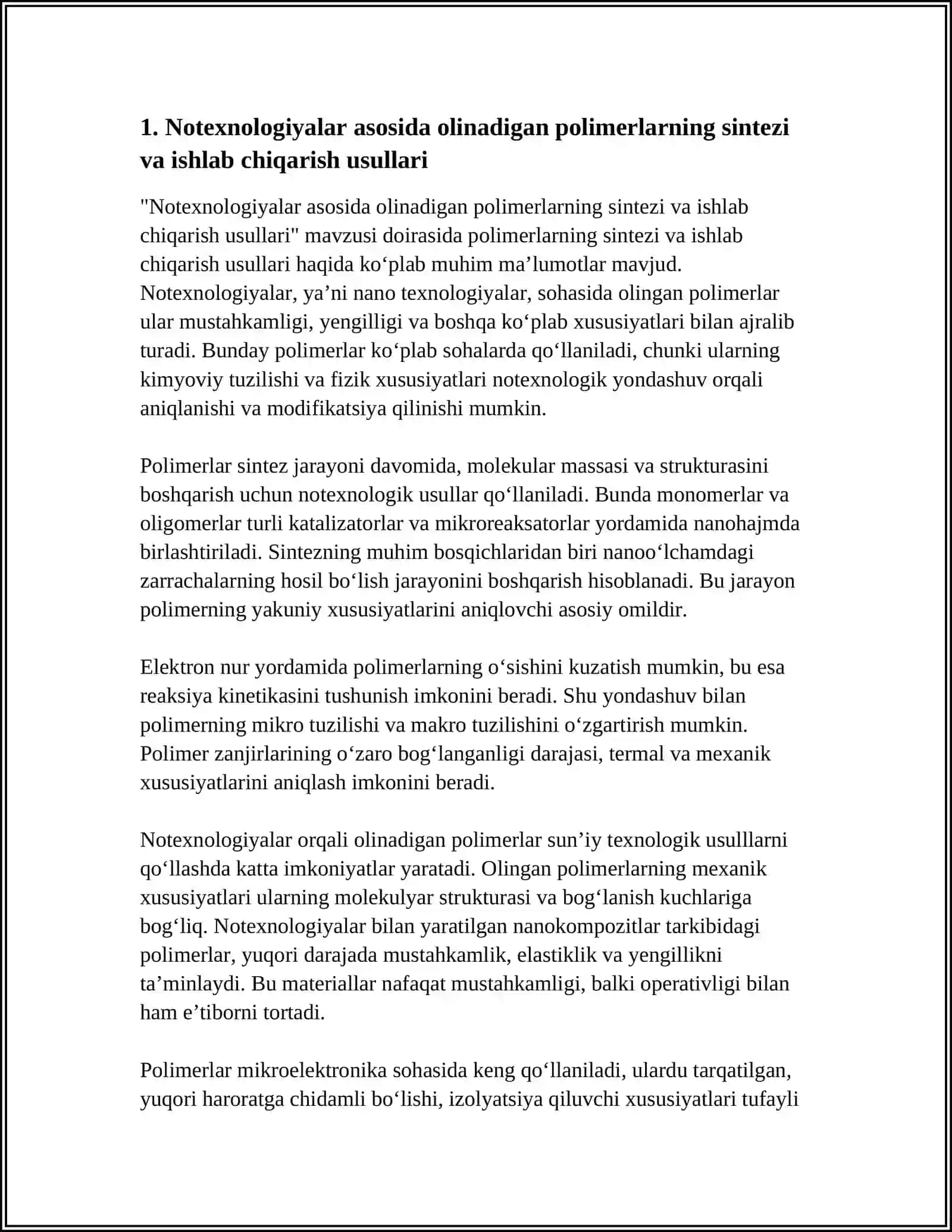 NOTEXNOLOGIYALAR ASOSIDA OLINADIGAN POLIMERLAR VA ULARNI XOSSALARI 4