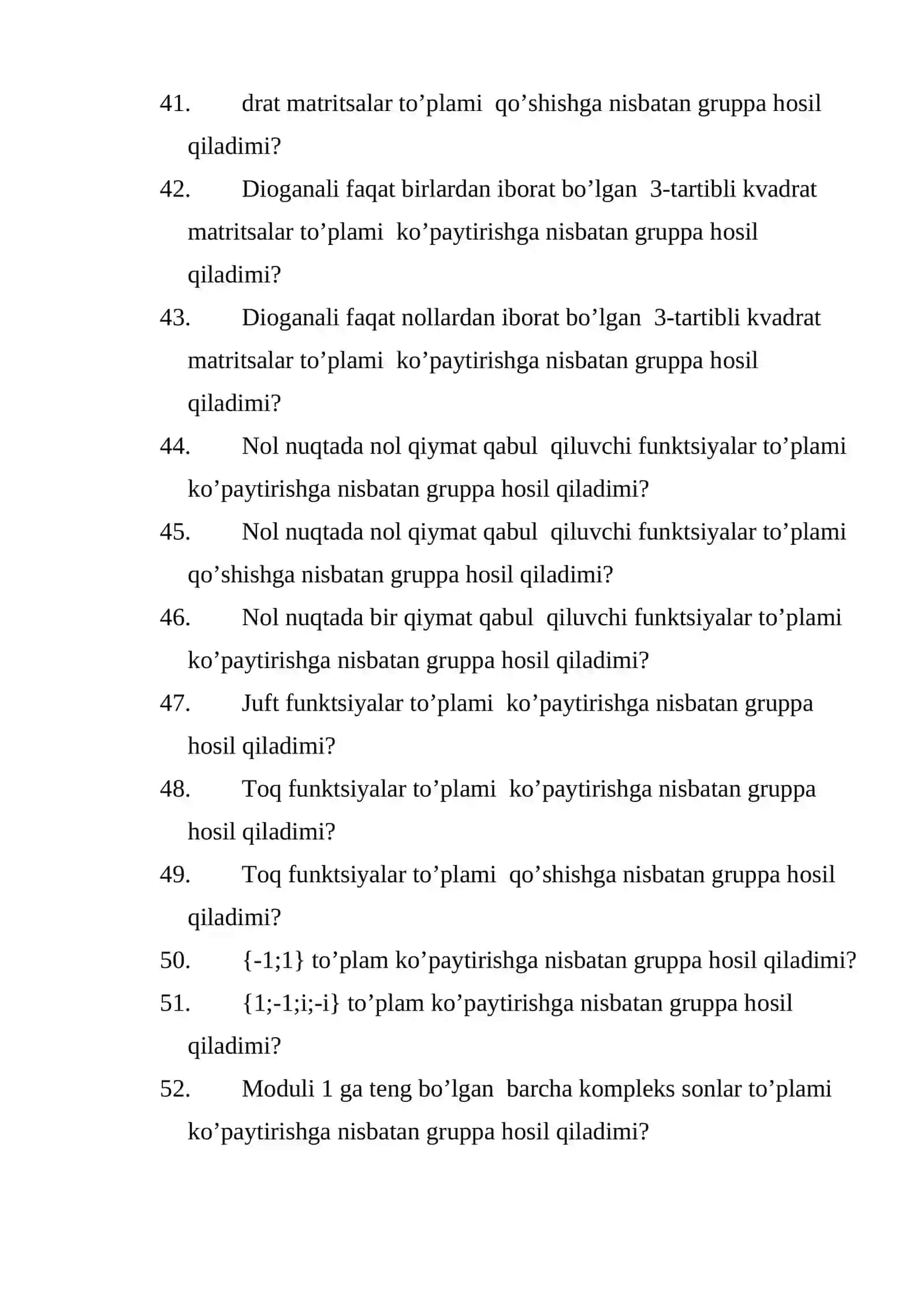 Haqiqiy sonlar to`plamida amal assosiativ bo`ladimi? 4
