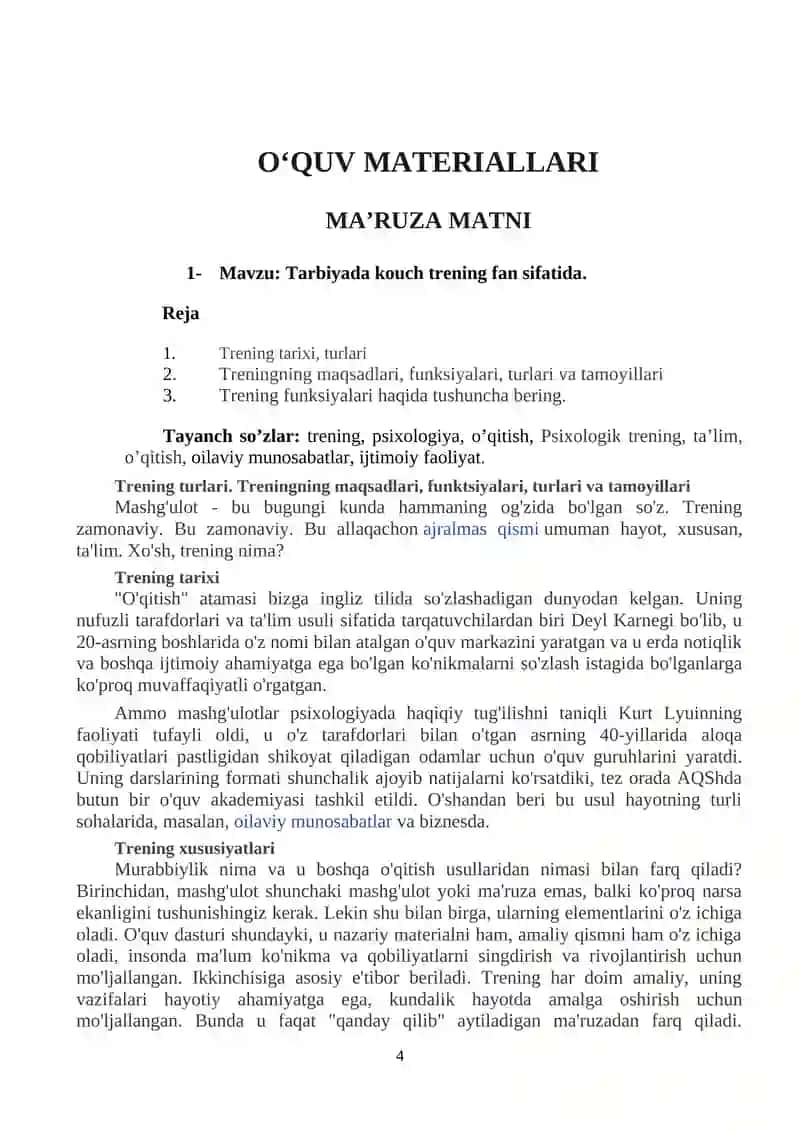 TARBIYADA KOUCHING TRENING FANIDAN O‘QUV-USLUBIY MAJMUA 4