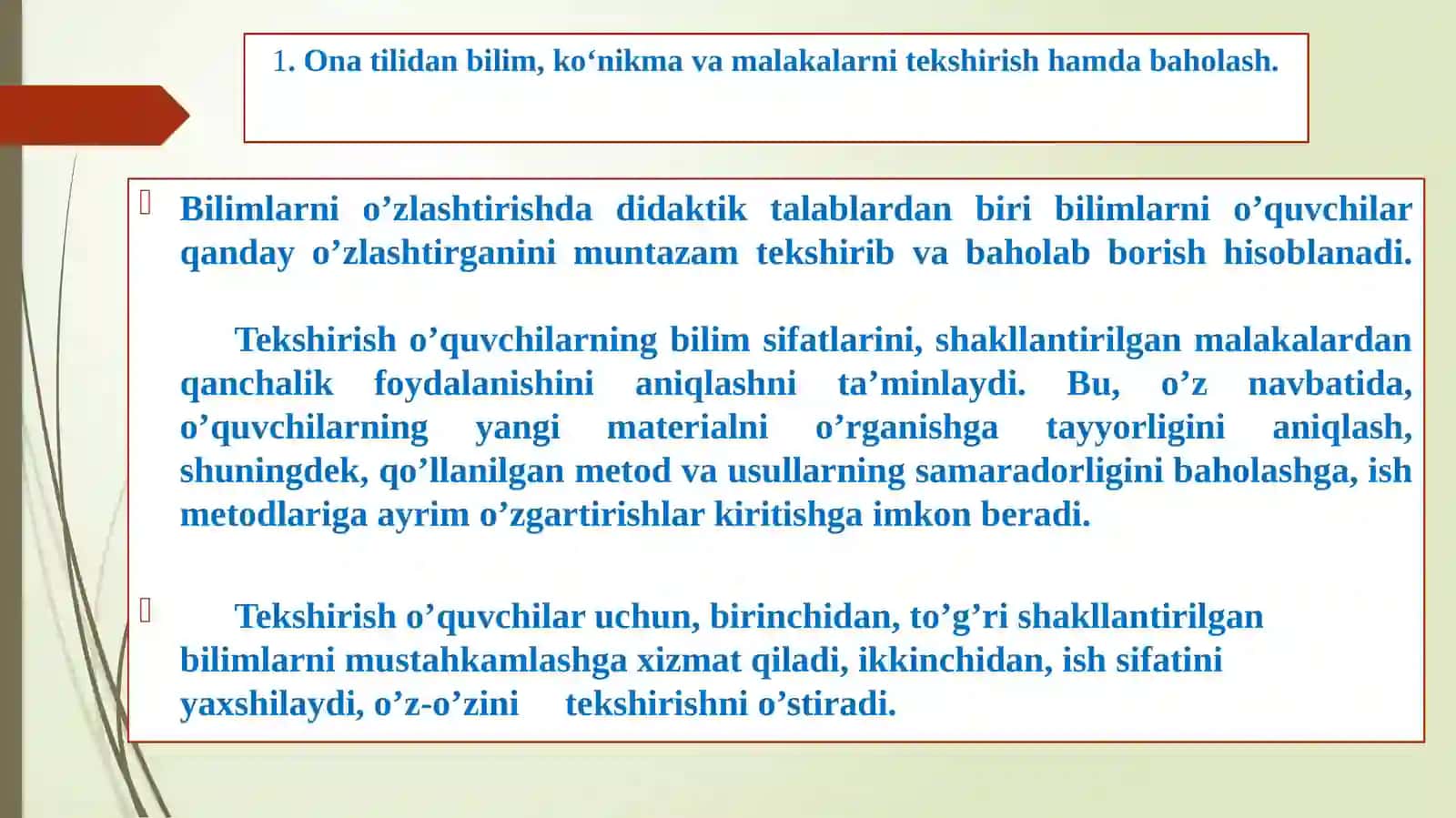ONA TILIDAN BILIM, KO‘NIKMA VA MALAKALARNI TEKSHIRISH 4