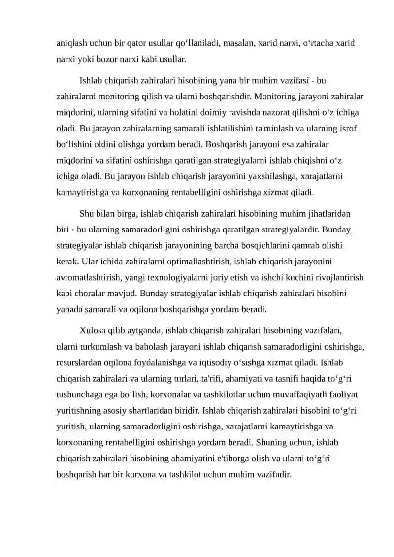 Ishlab chiqarish zahiralari hisobining vazifalari ularni turkumlash va baholash 4
