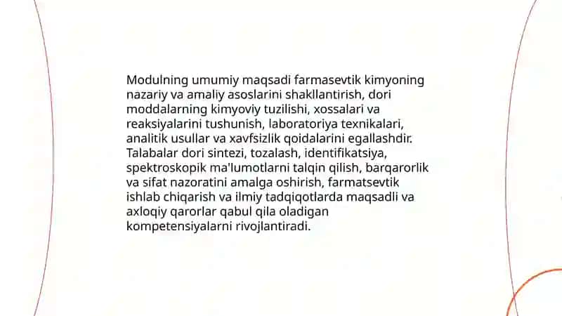 Farmasevtik kimyo modulining mohiyati va vazifalari 4