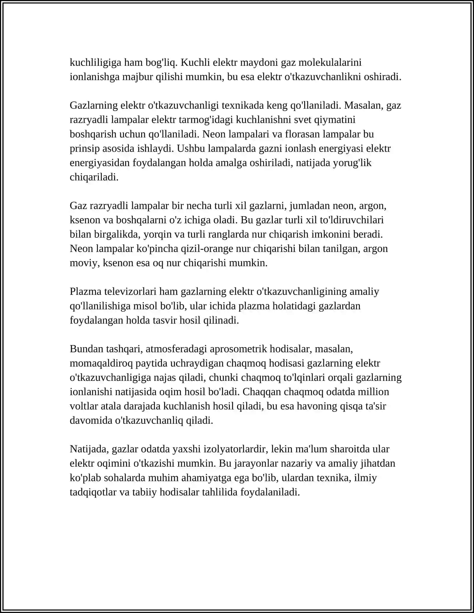 FIZIKA FANIDAN REFERAT MAVZUSI " GAZLARDA ELEKTR TOKI" 4