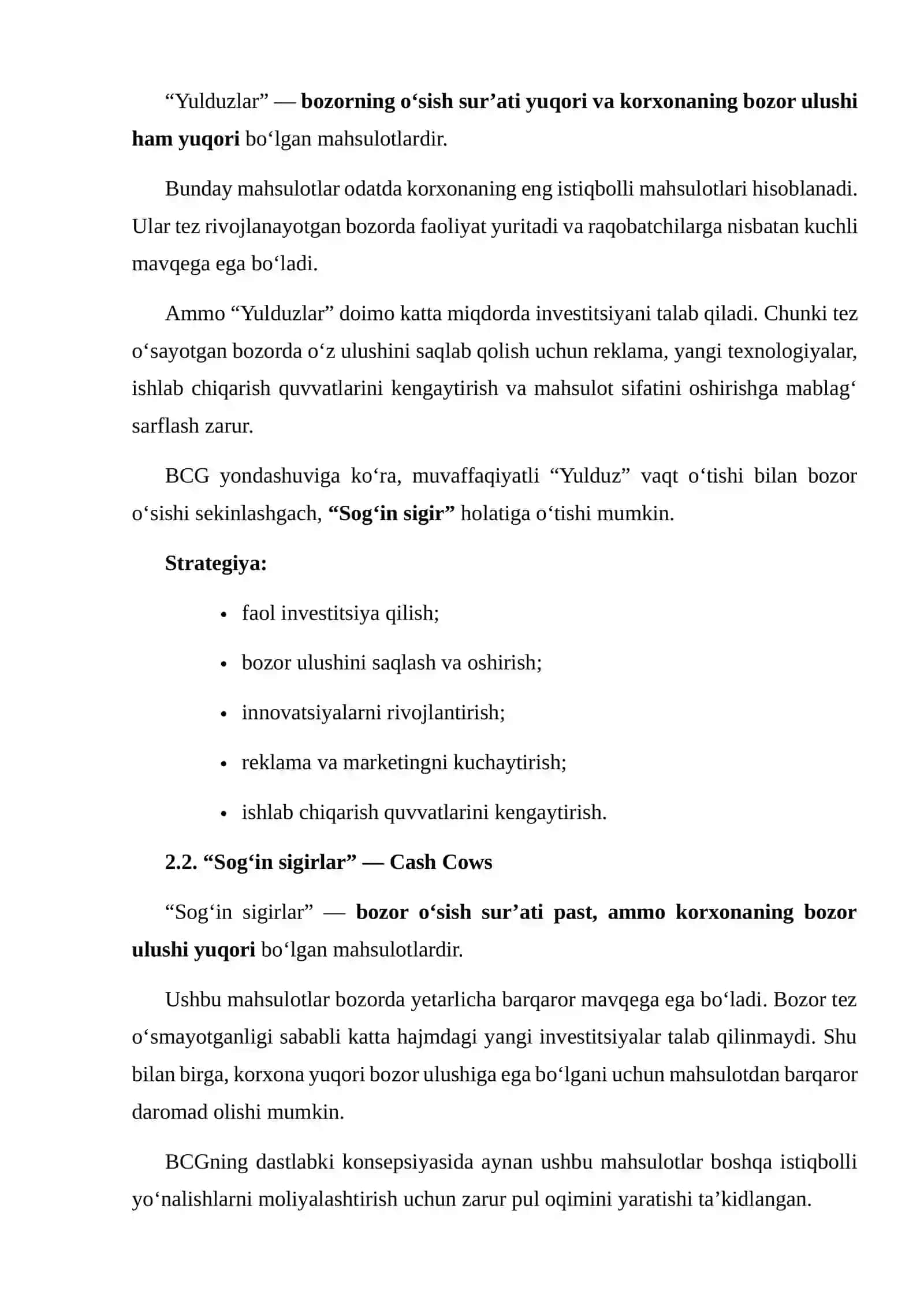 Korxona mahsulot portfelining hayotligi va bozor ulushini BCG matritsasi asosida tahlil qilish 4