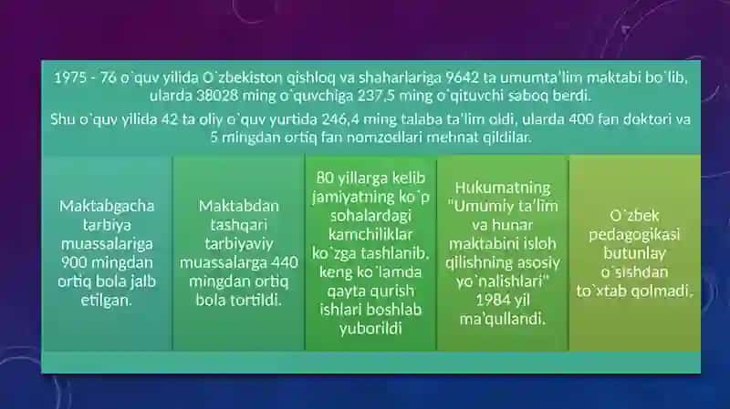 XX asrining 70-80 yillarida O‘zbekiston ta’lim tizimi 4