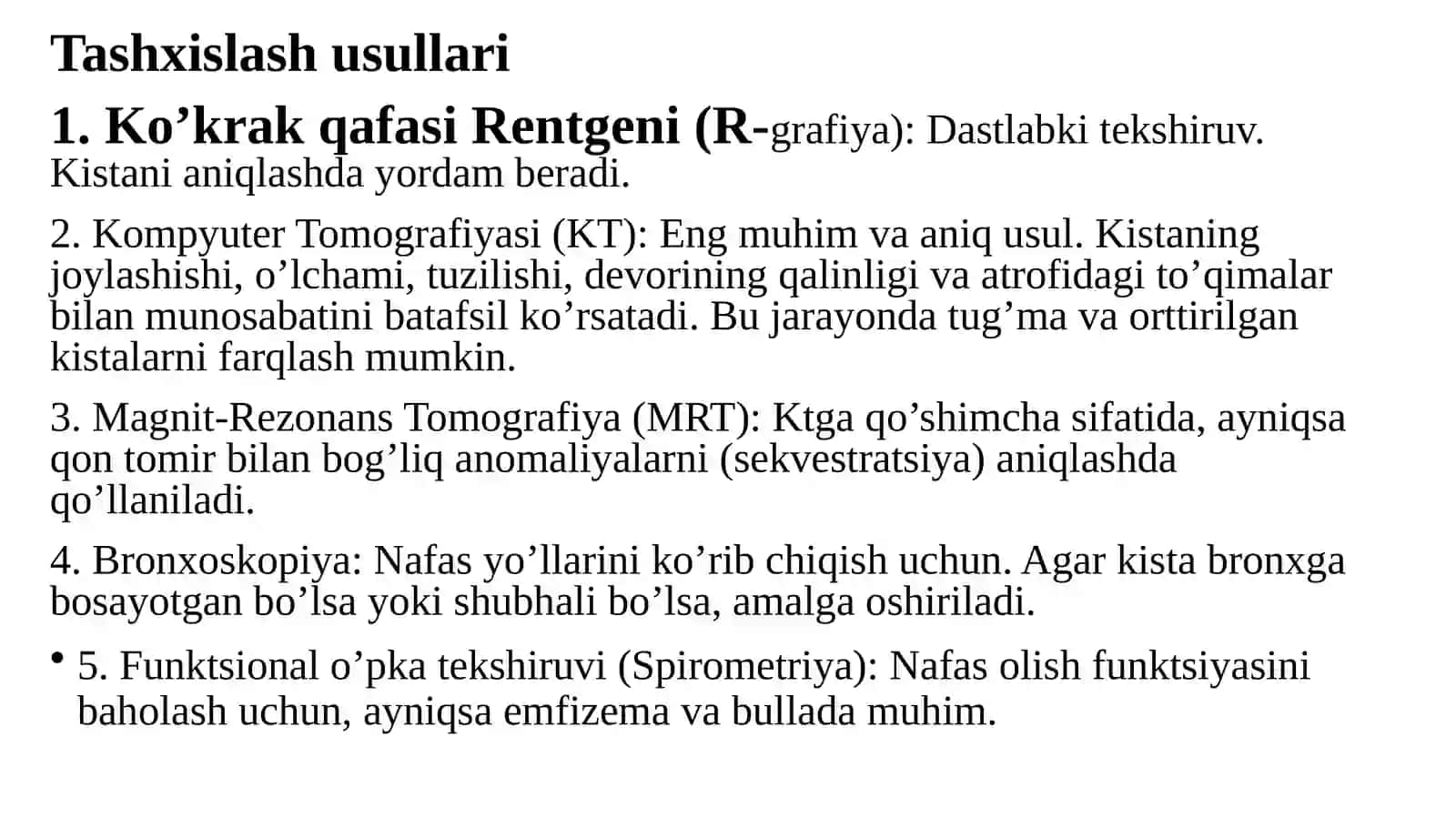 O‘pka noparazitar kistalari 4
