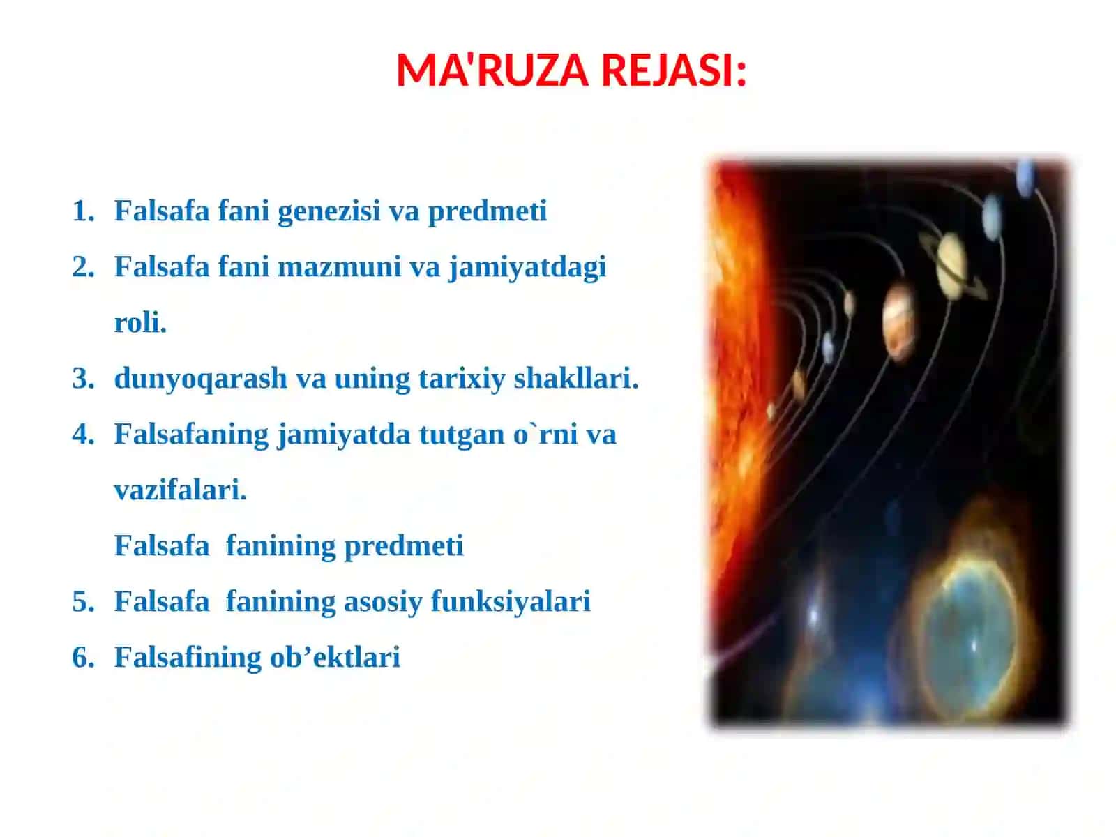 Falsafa fanining predmeti, mazmuni va jamiyatdagi o`rni 4