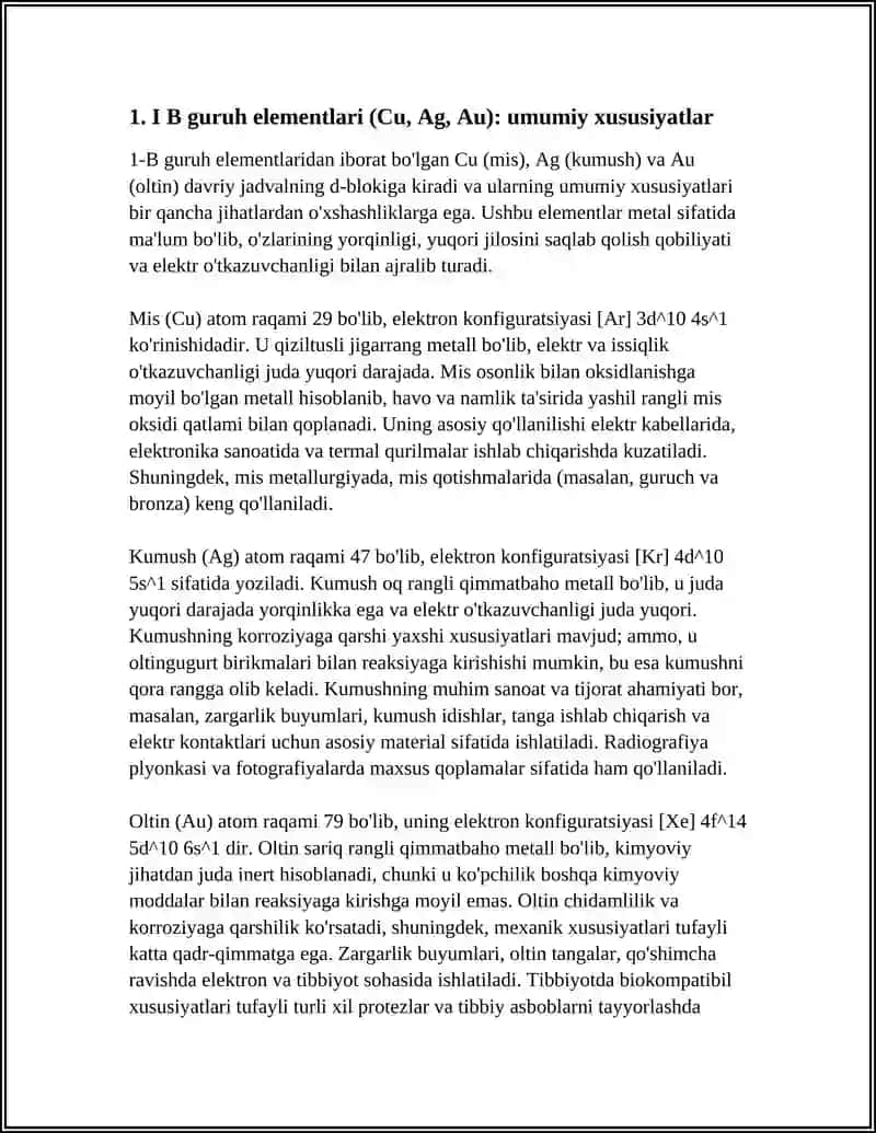 MT14 DAVRIY SISTEMANING I B GRUPPA ELEMENTLARI OLINISHI VA XOSSALARI 4