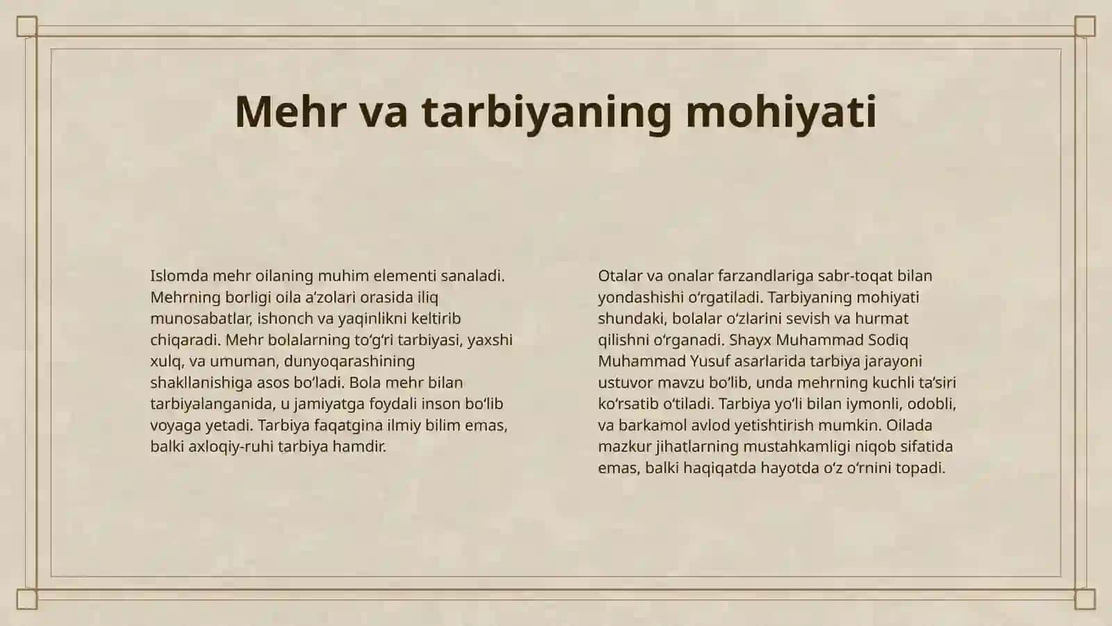 BAXTIYOR OILA “ASARIDA ISLOM QADIRIYATLARI TALQINI 4