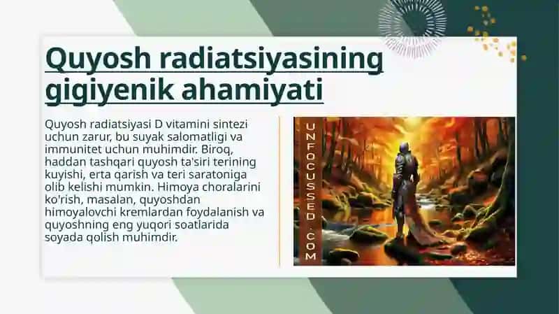 Iqlim va inson salomatligi. Quyosh radiatsiyasi va uning gigiyenik ahamiyati 4