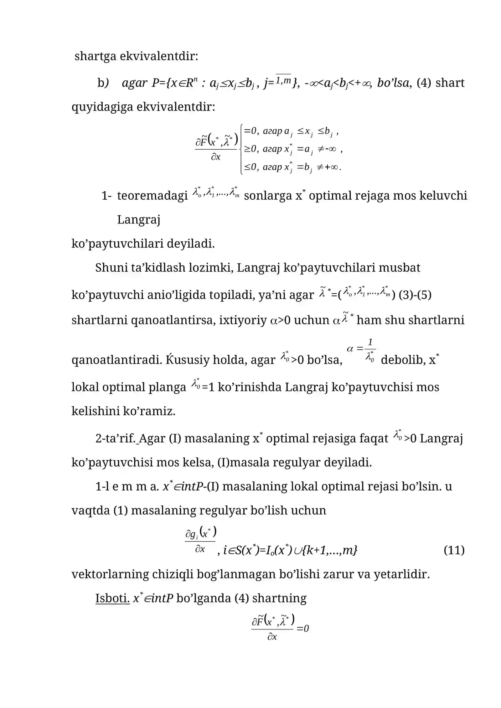Chiziqli bo’lmagan programmalashtirishning umumiy masalasi 4