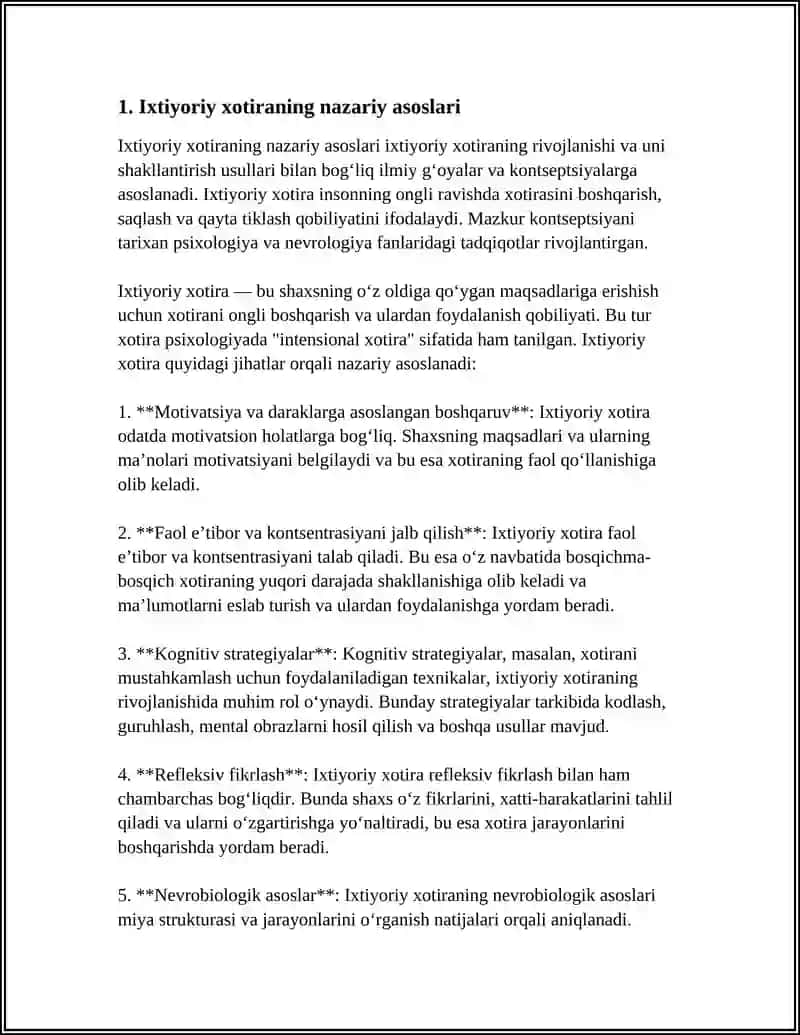 IXTIYORIY XOTIRANI SHAKLLANTIRISHNING USUL VA VOSIYTALARI.XOTIRA PATOLOGIYASI VA KORREKSIYASI 4