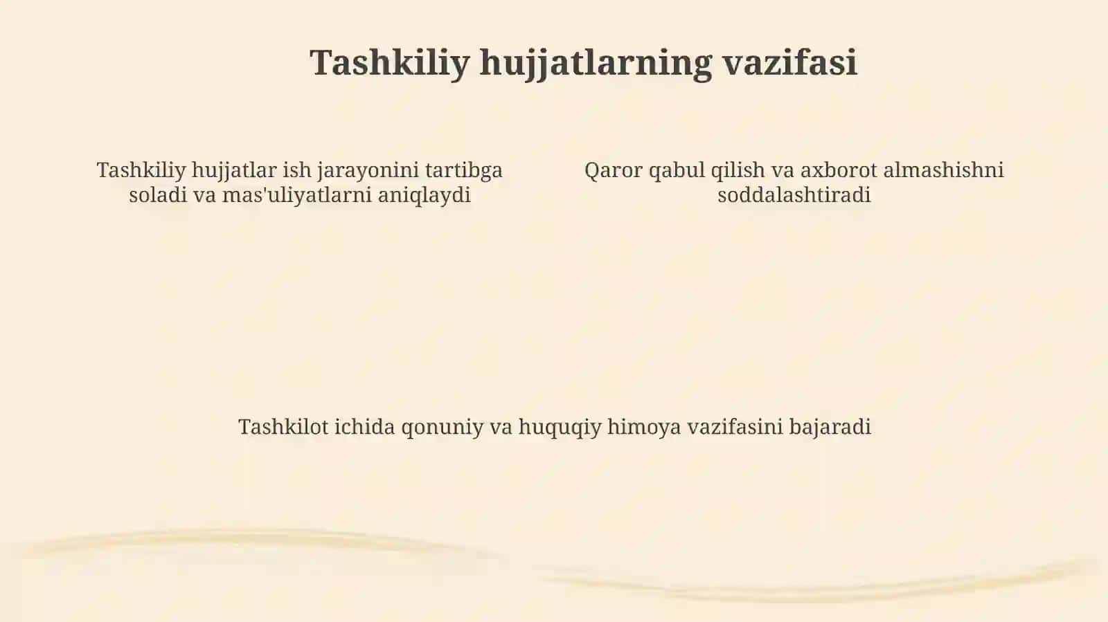 Tashkiliy hujjatlarning vazifasi. Tashkiliy hujjatlarning turlari 4