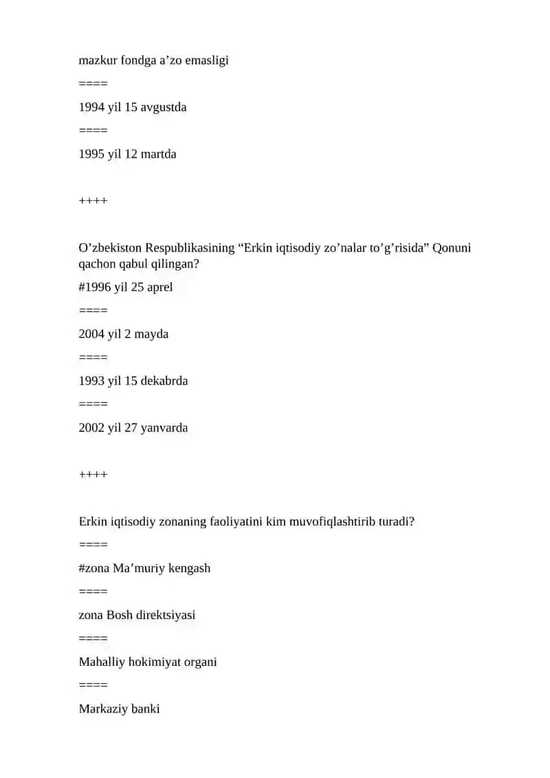 Xalqaro moliya munosabatlari fanidan yakuniy savollari va javoblari bilan 4