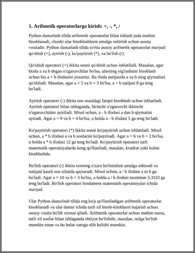 PYTHON DASTURLASH TILIDA ARIFMETIK OPERATORLAR BILAN ISHLASH 4
