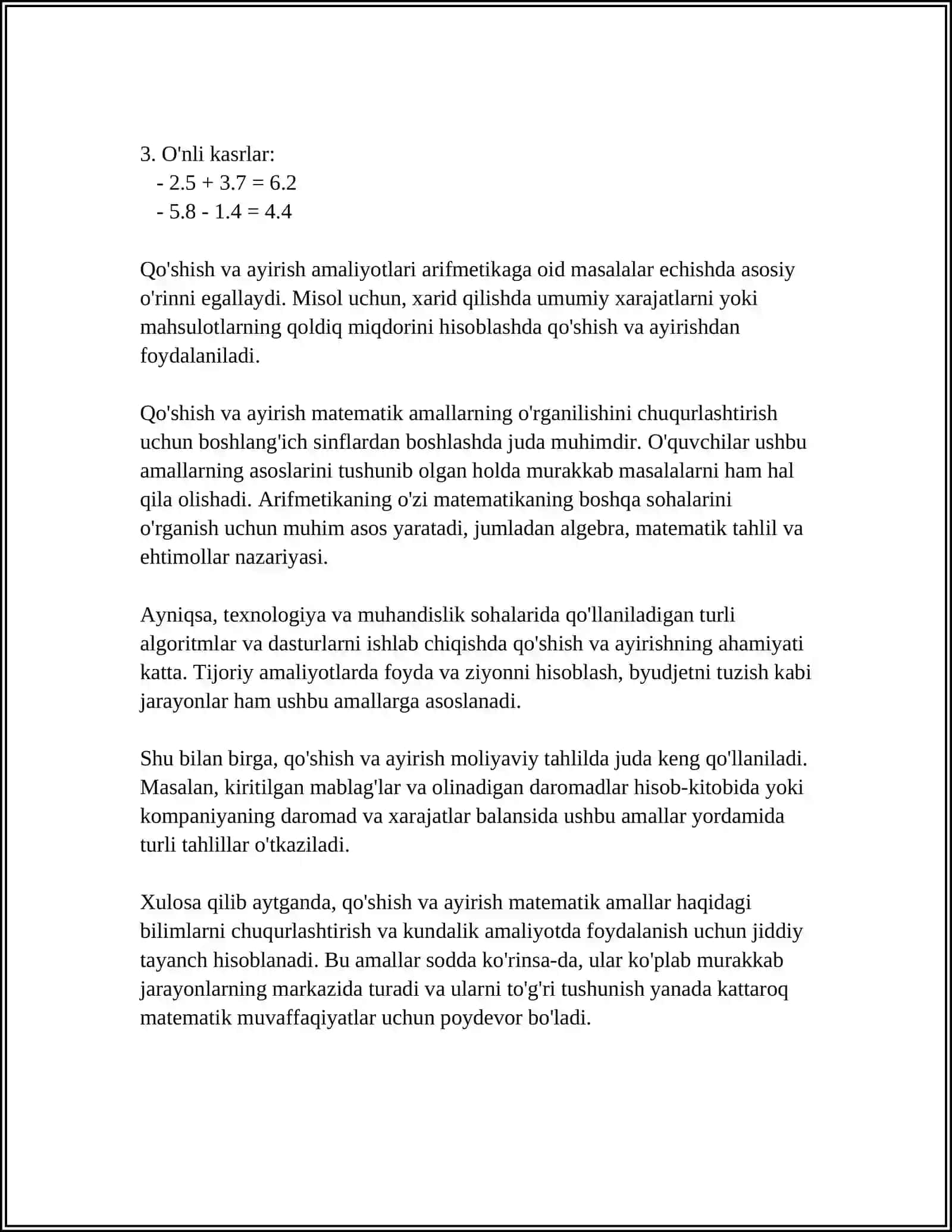 BIR BOSQICHLI QOʻSHISH VA AYIRISH MASALALARINI YECHISH MATEMATIK MAZMUNGA EGA BOʻLGAN ROLLI OʻYINLAR 4