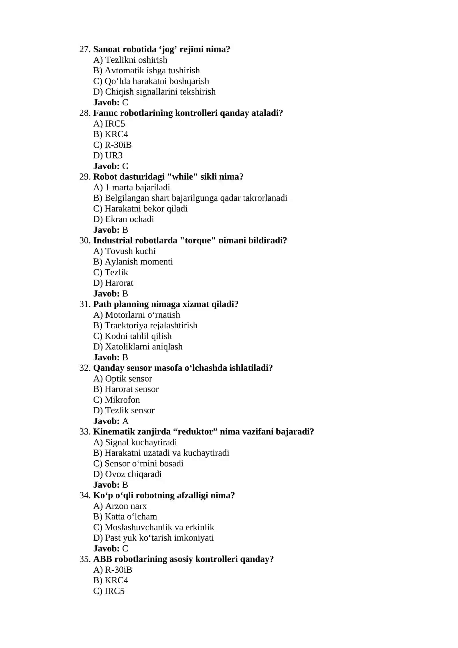 Robotika sinovi test topshiriqlari 4