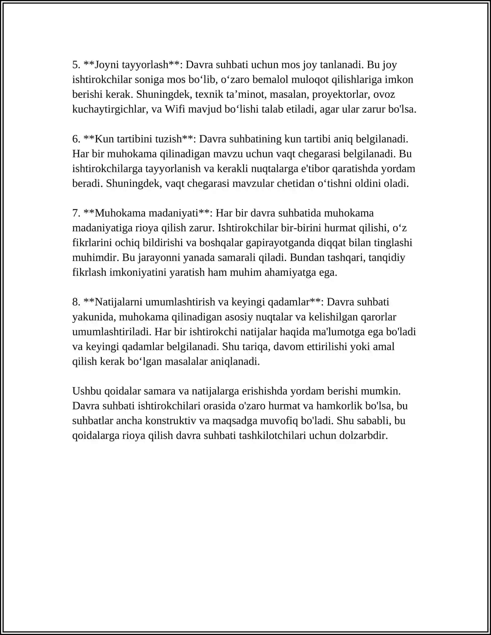 MUSTAQIL ISH Mavzu: DAVRA SUHBATI O'TKAZISH METODIKASI 4