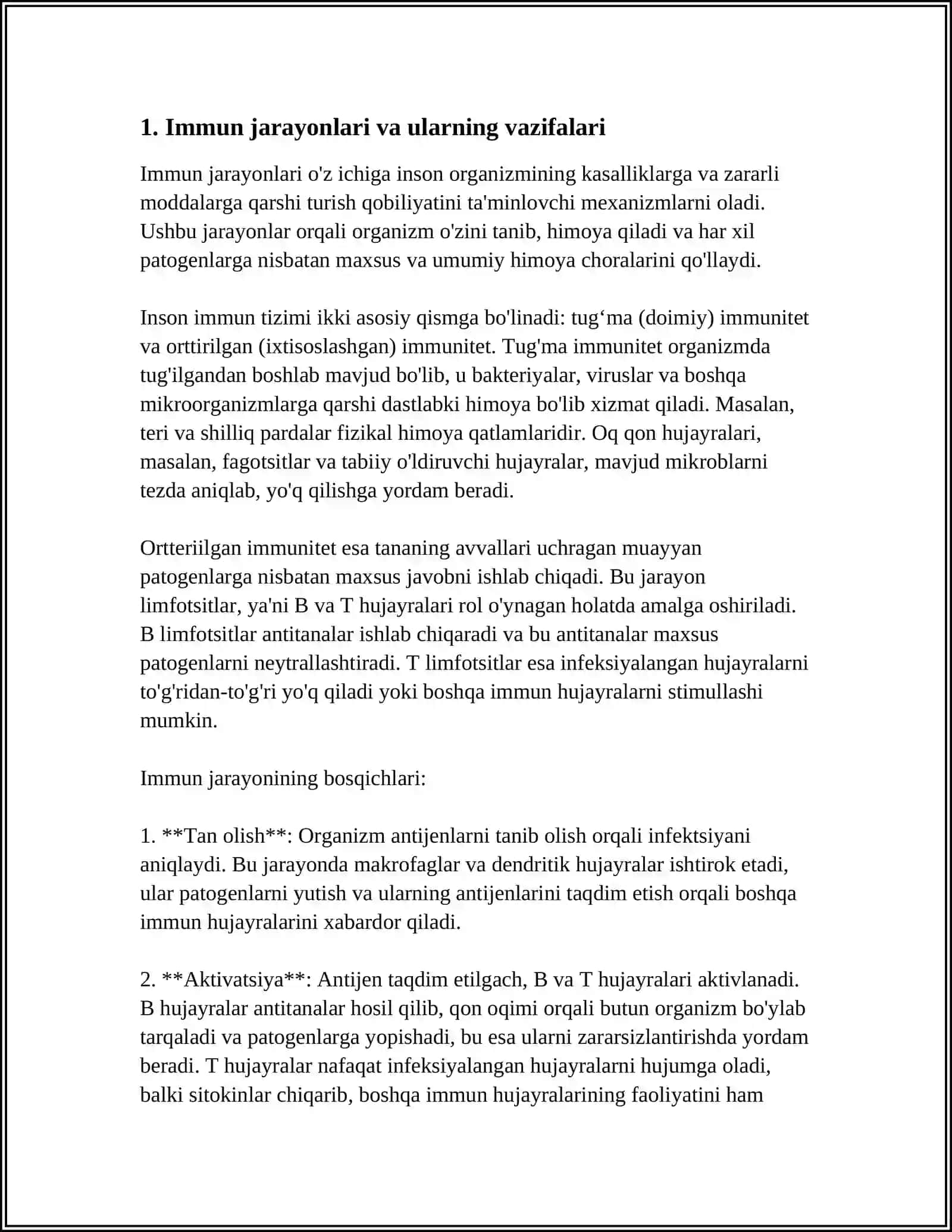 IMMUN JARAYONLARIGA ALLERGIYAGA VA YALLIG'LANISHGA QARSHI VOSITALAR. DORI MODDALARDAN O'TKIR ZAHARLANISHGANDA DAVOLANISHNING UMUMIY ASOSLARI 4