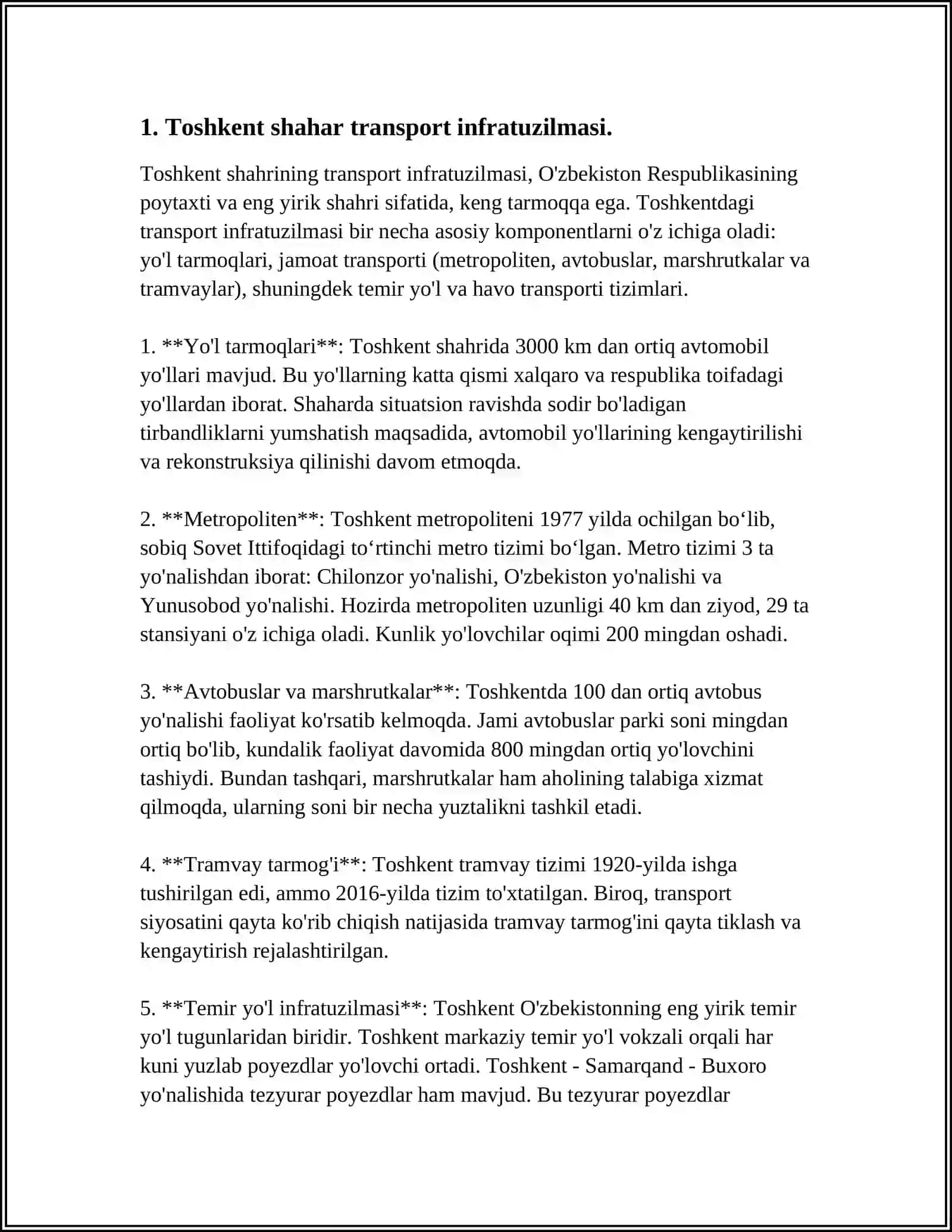 Toshkent Shahar Transport Infratuzilmasi 4