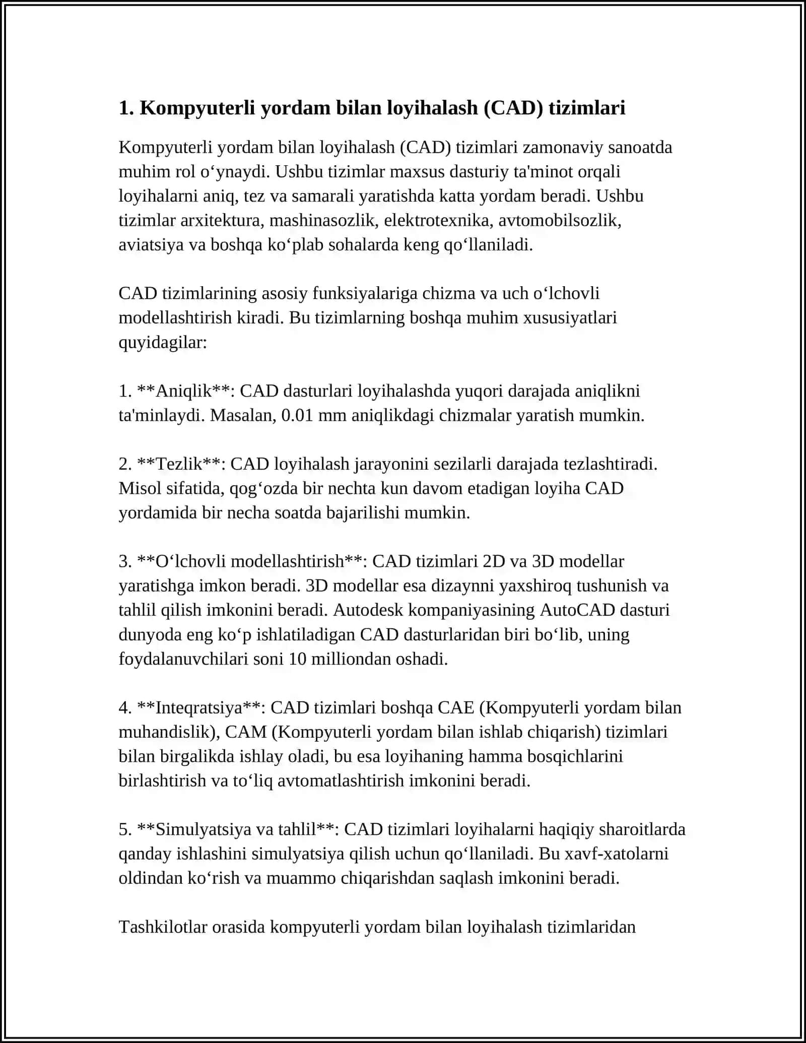 Zamonaviy avtomatlashtirilgan loyhalash tizimlari 4