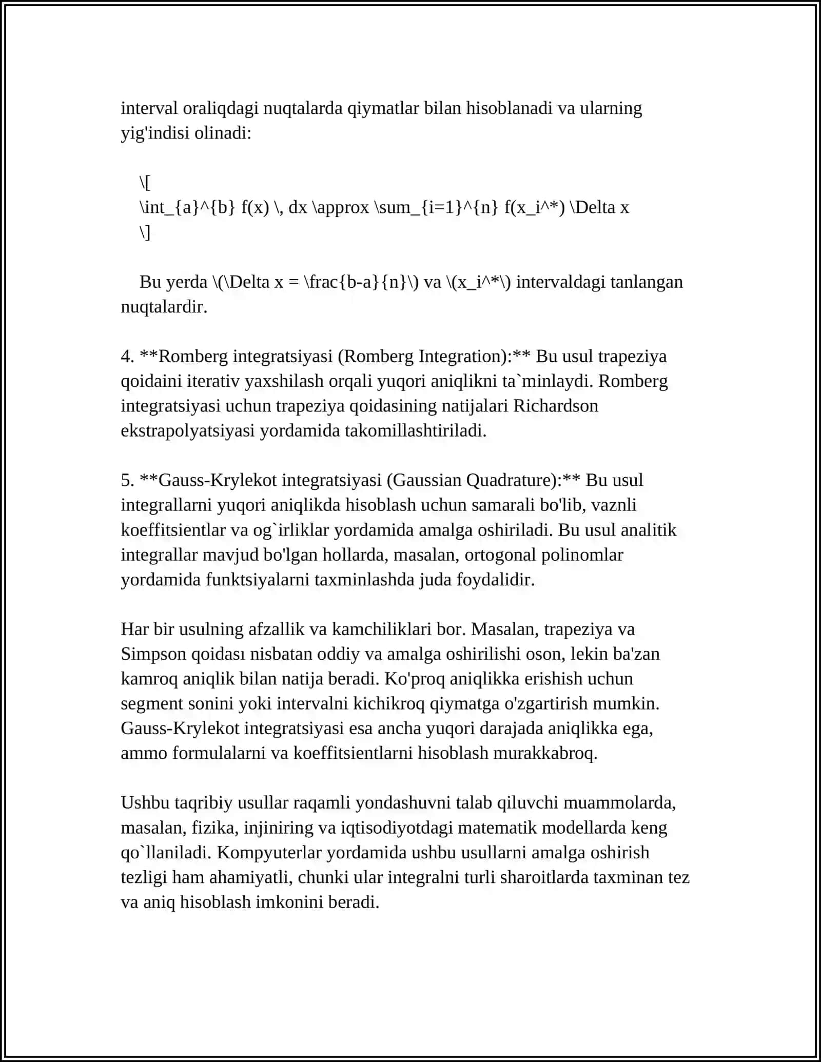 ANIQ INTEGRALNI TAQRIBIY HISOBLASH FORMULALARI 4