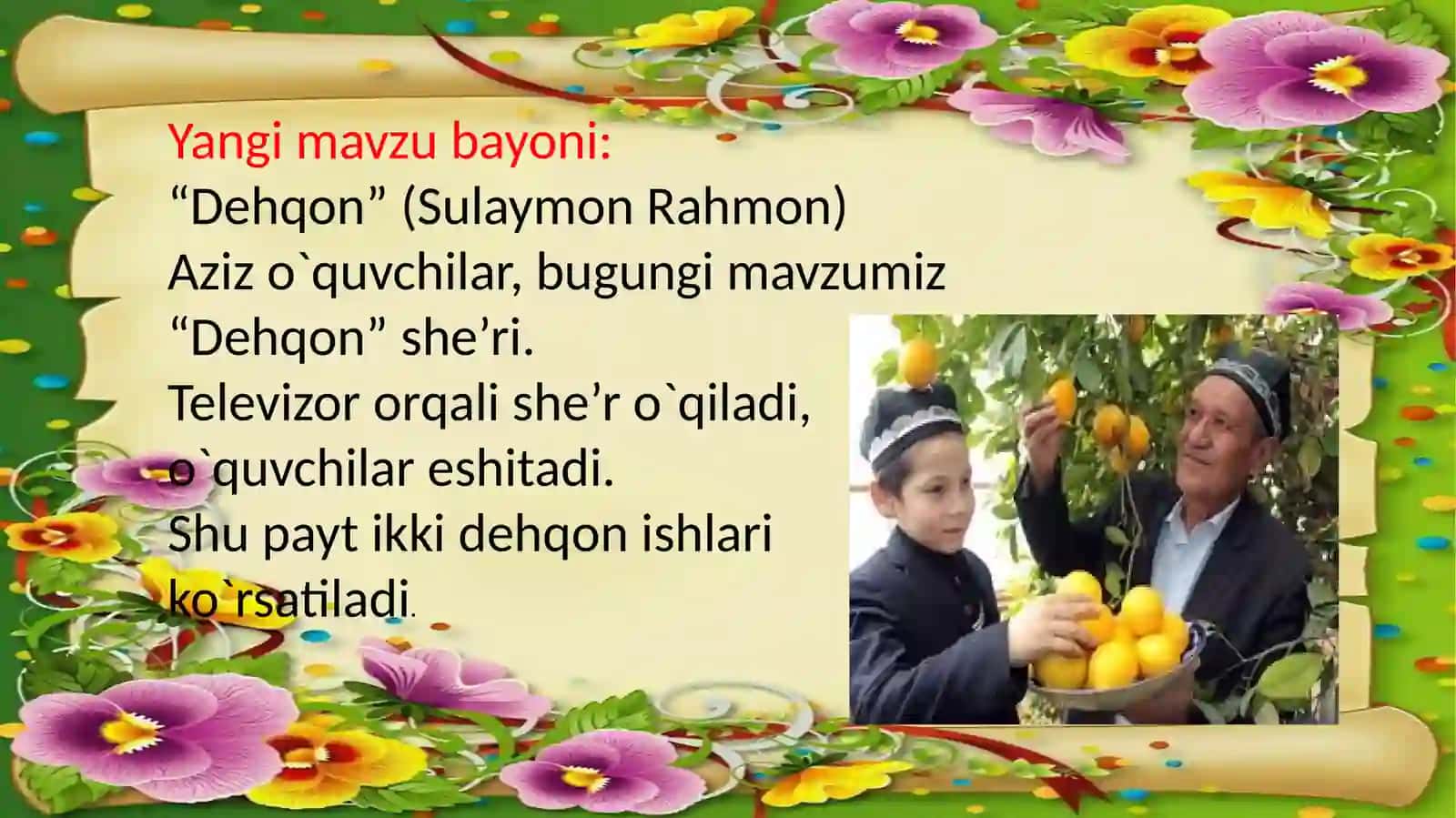 “Dehqon” (SulaymonRahimov) dars ishl anmasi 4
