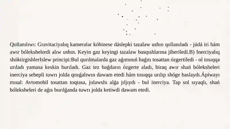 Sanaat gazlarin tazalaw usılları hám olardıń islew principi 4