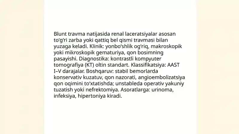 Buyrak va siydik chiqaruv yoʻllari jarohatlari 4