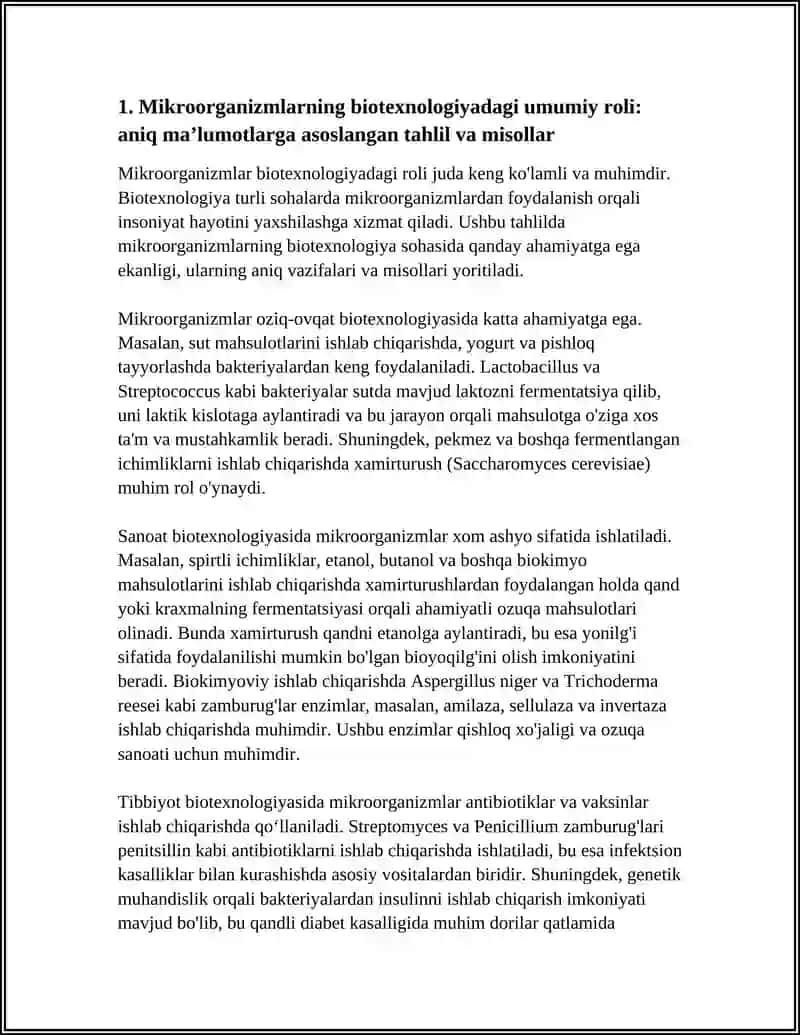 Mikroorganizmlarni Biotexnologiyada Qo'llanishi Mavzusida Aniq Ma'lumotlarga Asoslangan va Ma'lumotlar Izohlangan Holatda Referat 4