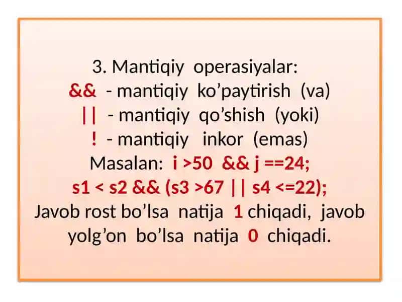 C++ tilida operatorlar va amallar 4