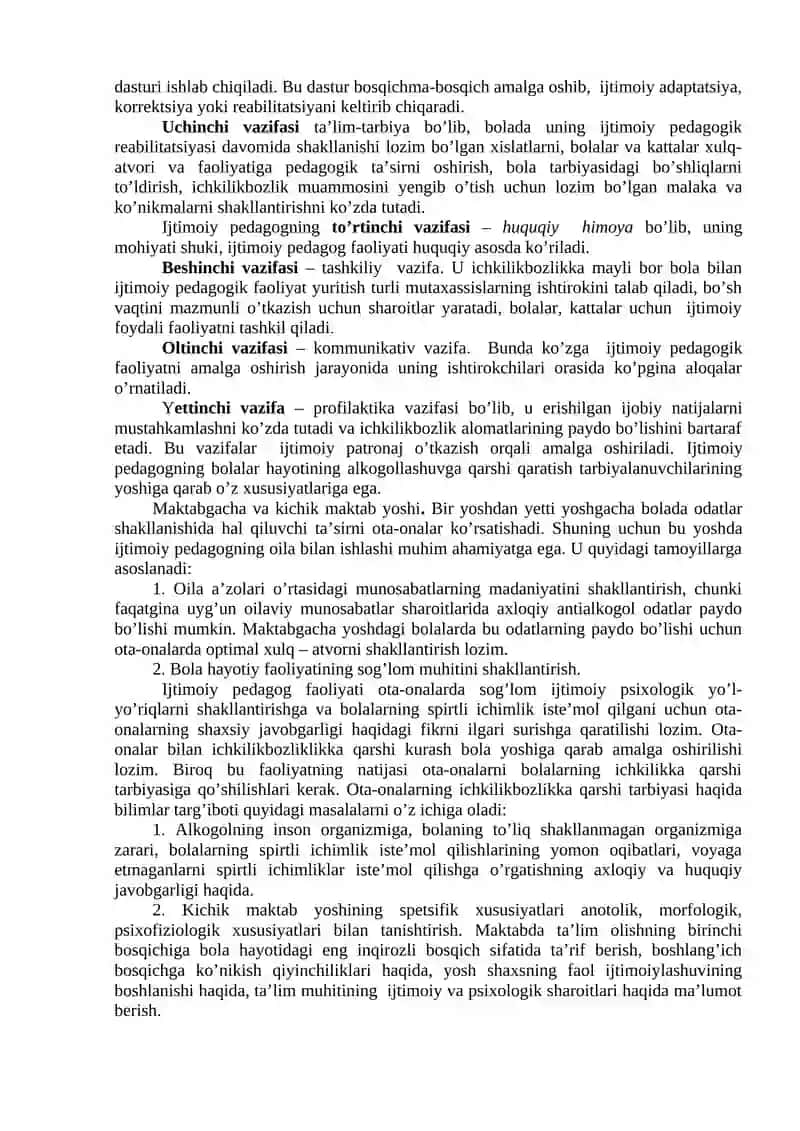 Ma’ruza: Spirtli ichimliklar iste'mol qiluvchi o‘smirlar bilan olib boriladigan ijtimoiy-pedagogik faoliyat 4