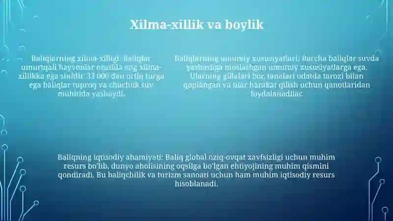 Baliqlar Katta Sinfi Umumiy Tavsifi Va Umumiy Ma'lumotlar 4