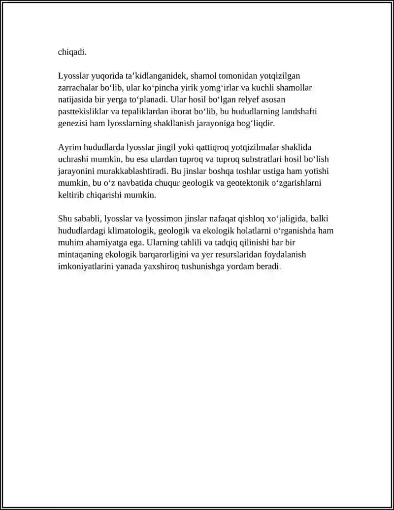 Lyoss va lyossimon jinslarning tarqalishi haqida referat tayyorlash 4