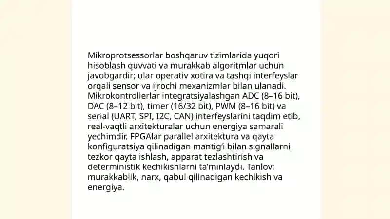 Raqamli boshqaruv tizimlarining arxitekturasi: blok-diagram va komponentlar 4