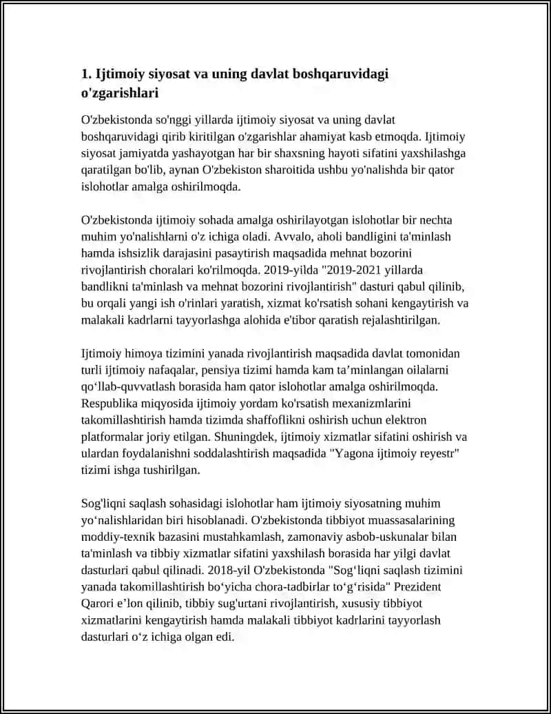 O'ZBEKISTONDA IJTIMOIY SOHADA AMALGA OSHIRILAYOTGAN O'ZGARISHLAR MAZMUN VA MOHIYATI 4