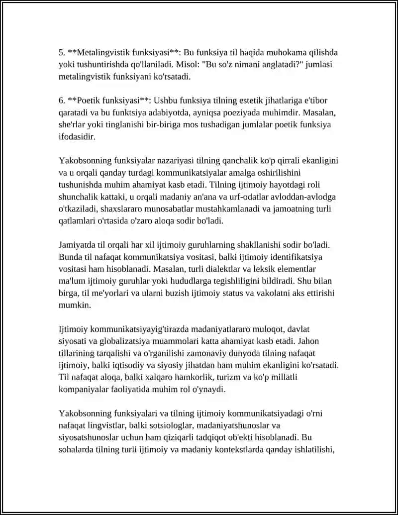 Tilning Ijtimoiy Vaqifalari, R.O.Yakobson tomonidan ilgari surilgan Til Funksiyalari 4