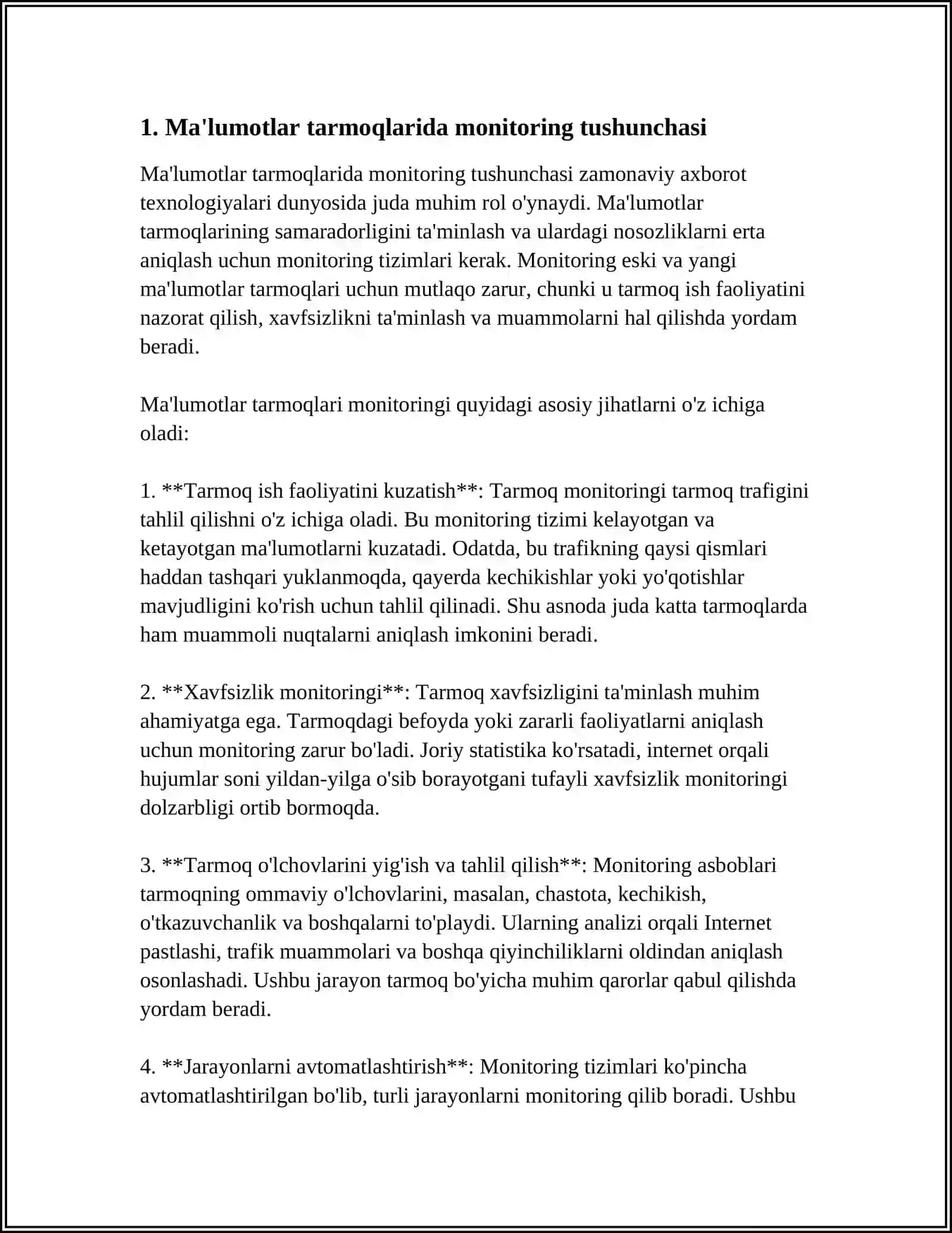 MA’LUMOTLAR UZATISH TARMOQLARIDA MONITORING USULLARI VA PROTOKOLLARI 4