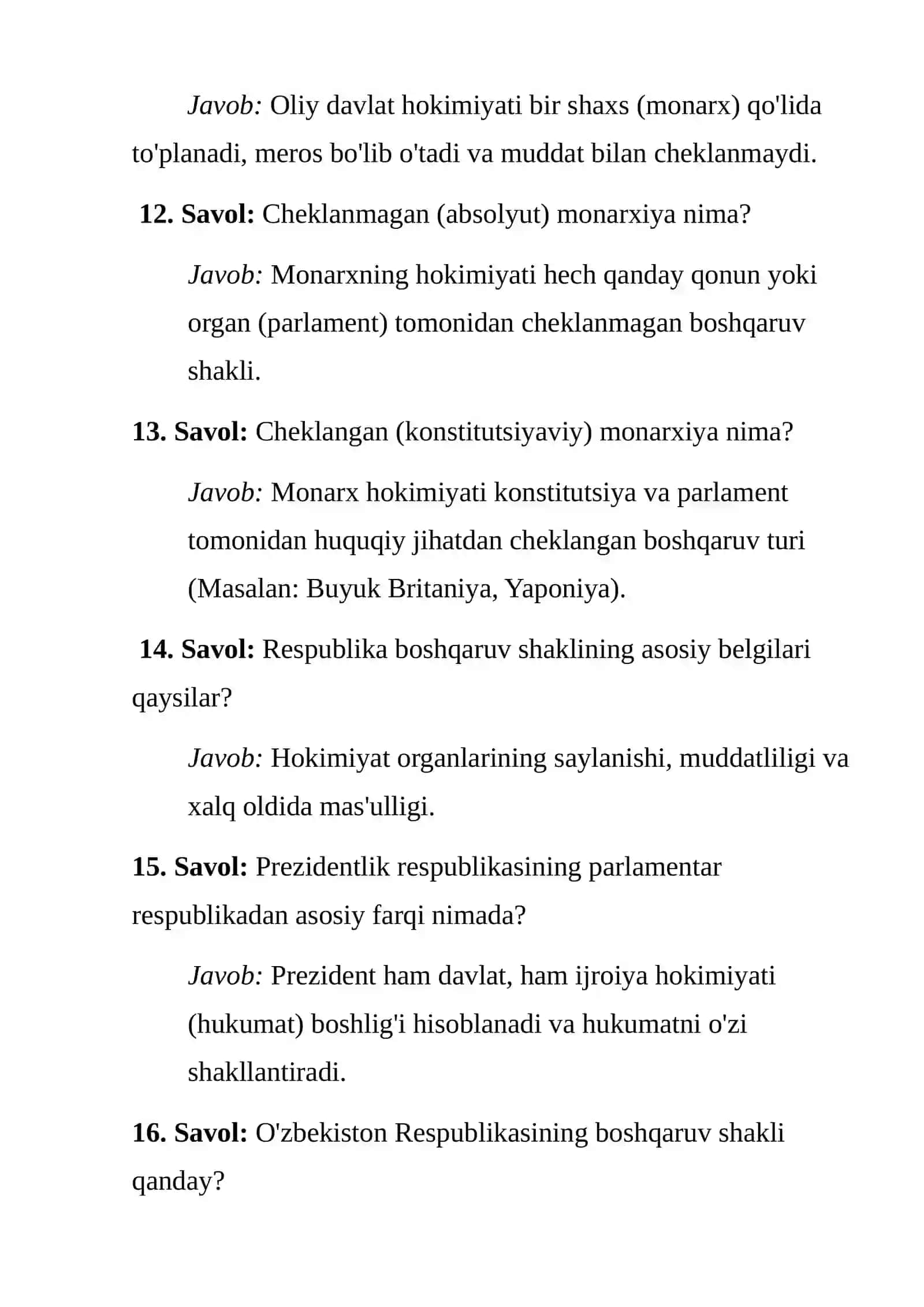 I Blok. Davlat nazariyasi va mohiyati bo‘yicha imtihonlarda eng ko‘p qo‘llaniladigan va poydevor hisoblangan 30 ta tezkor savol-javob konspekti 4