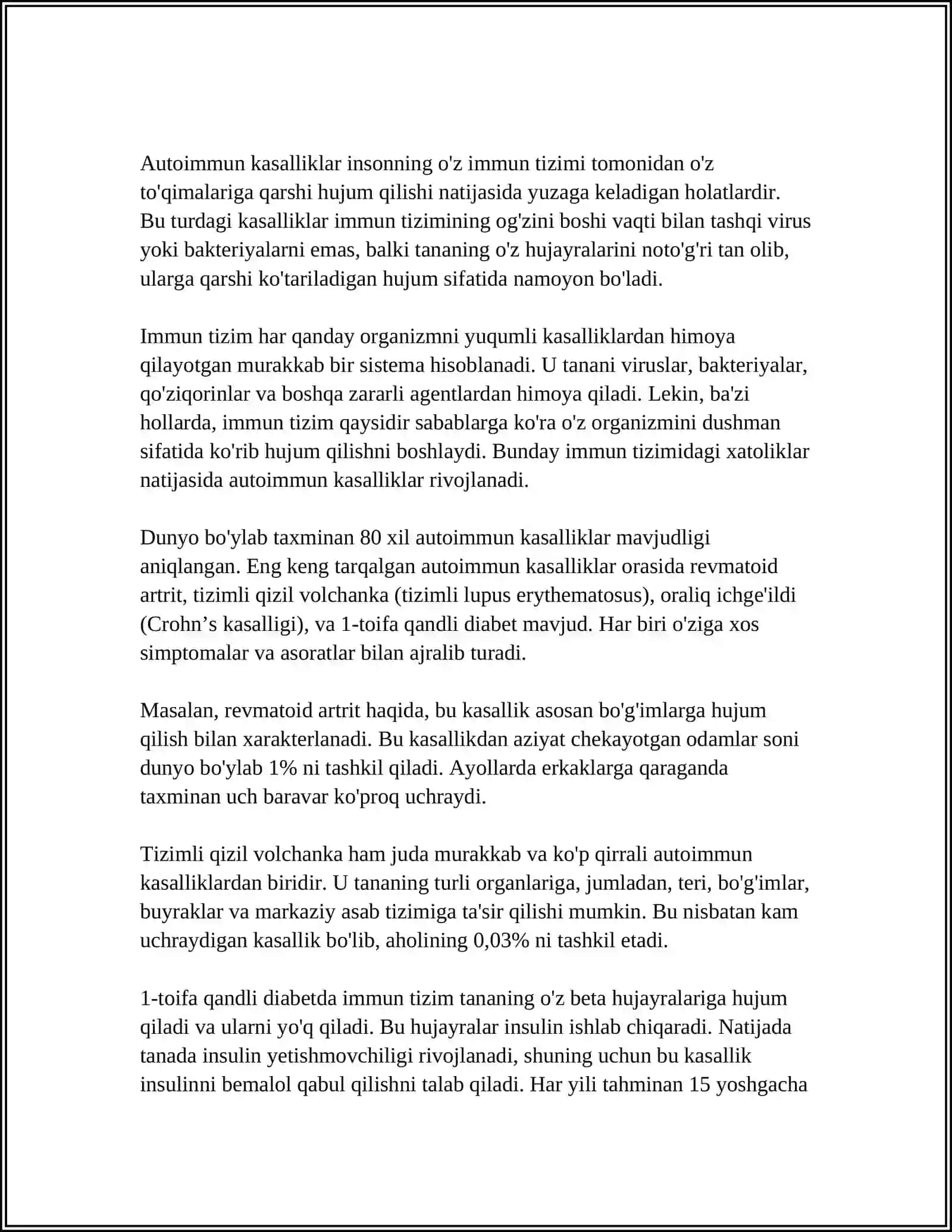 Autoimmun kasalliklar kelib chiqishi kechishi diagnostikasi 4