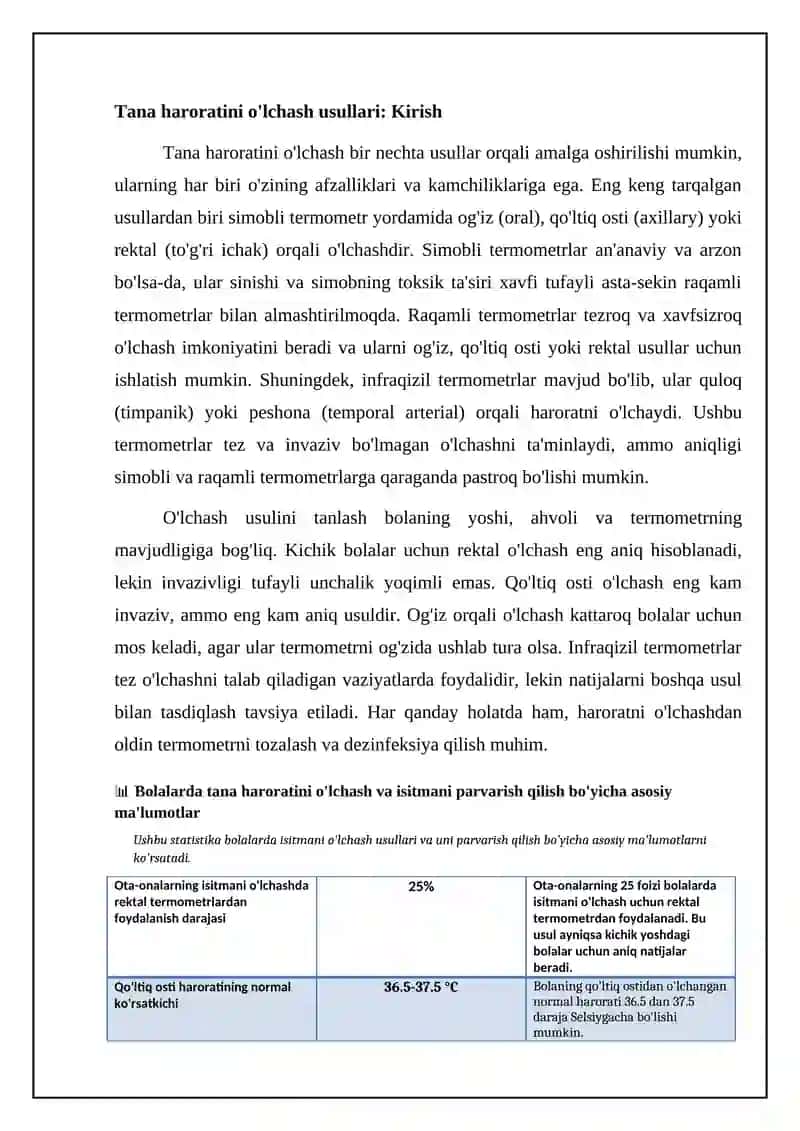 Tana haroratini oʻlchash texnikasi va uni regiratsia qilish istmalayotgan bolani parvarishlash 4