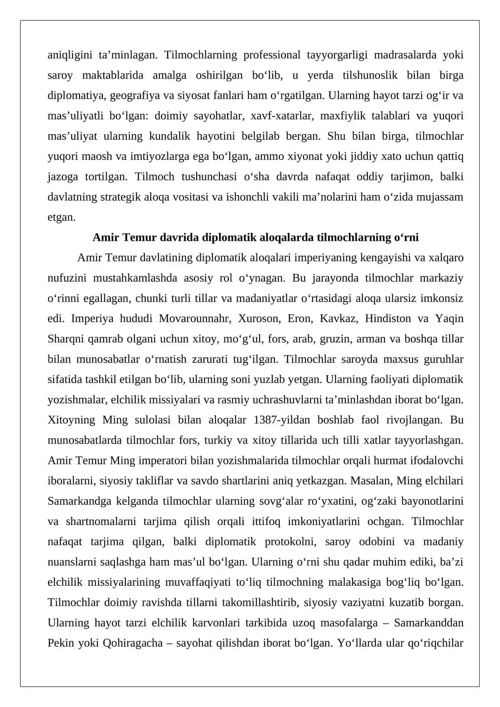 Amir Temur va Temuriylar davlatida tilmochlarning hayot tarsi 4